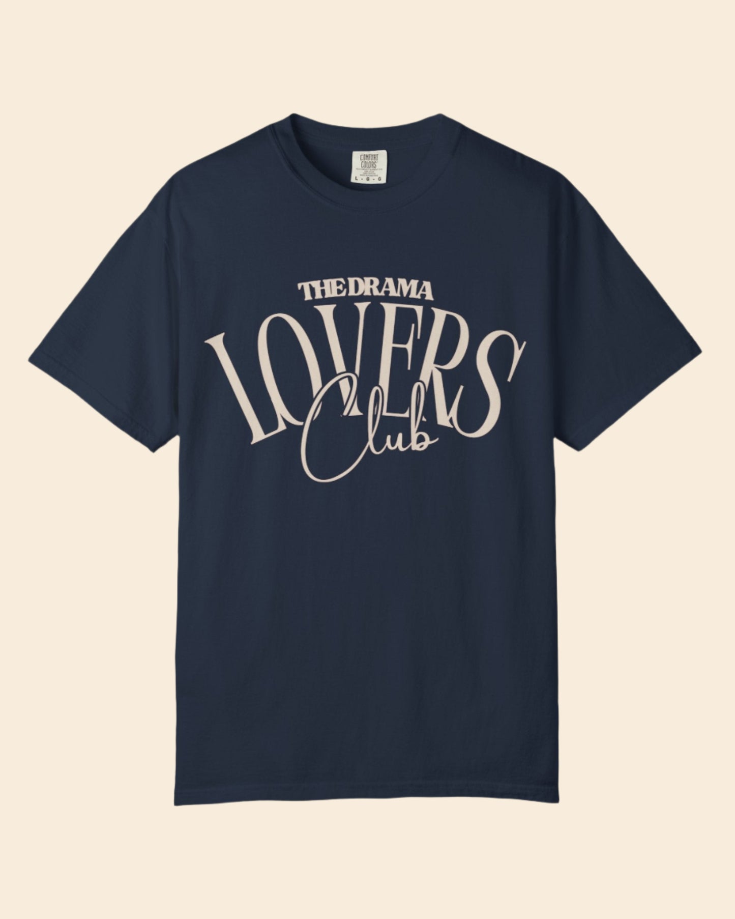 dark Navy blue t-shirt with 'THE DRAMA LOVERS Club' text on a white background