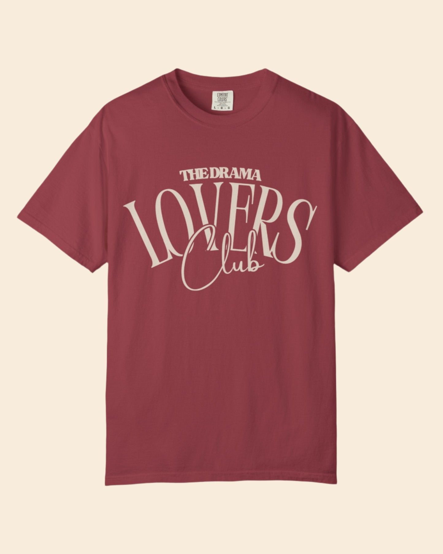 pale Maroon t-shirt with 'The Drama Lovers Club' text on a white background