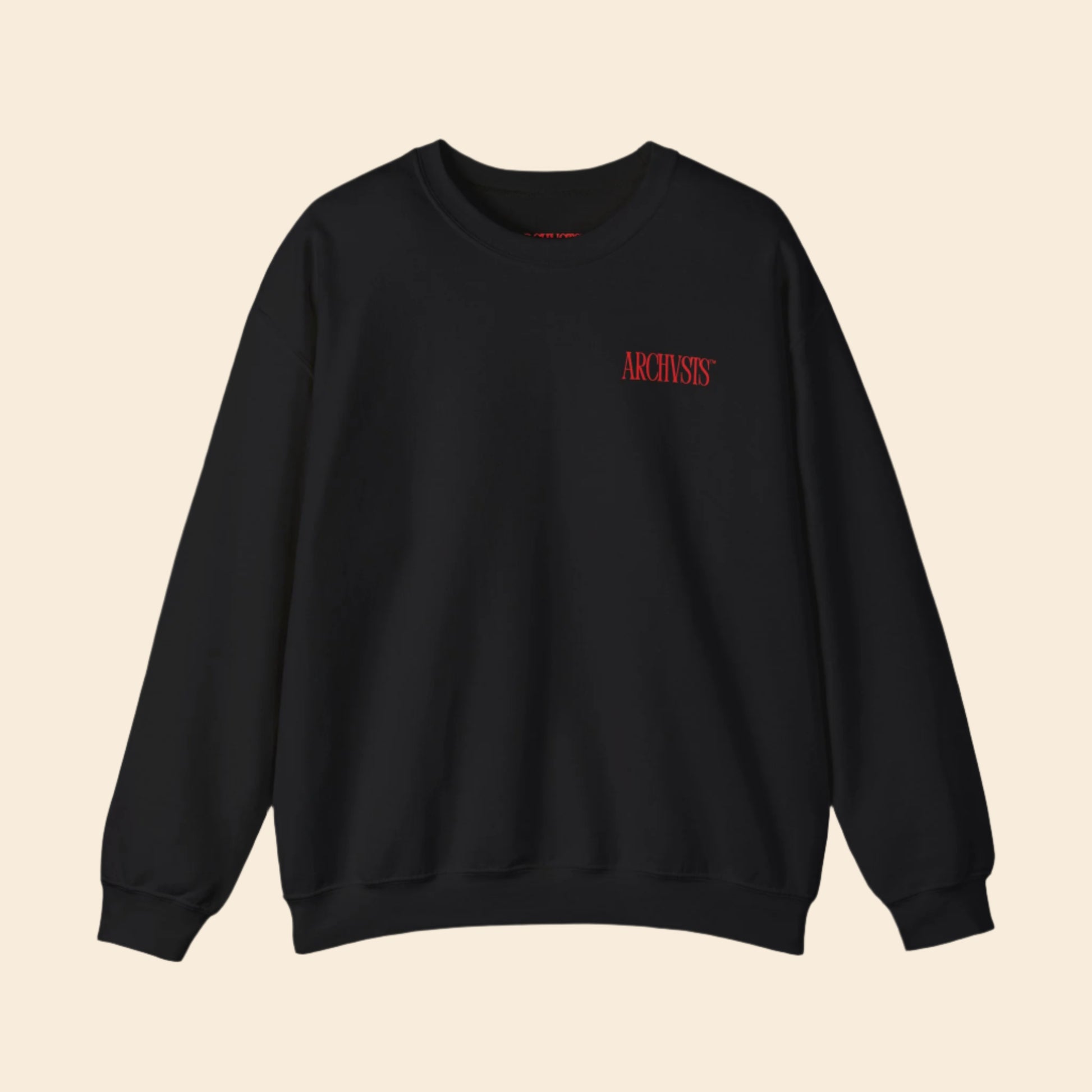 Black sweatshirt with red logo ARCHVSTS X MENTALLY SWEATSHIRT on a white background
