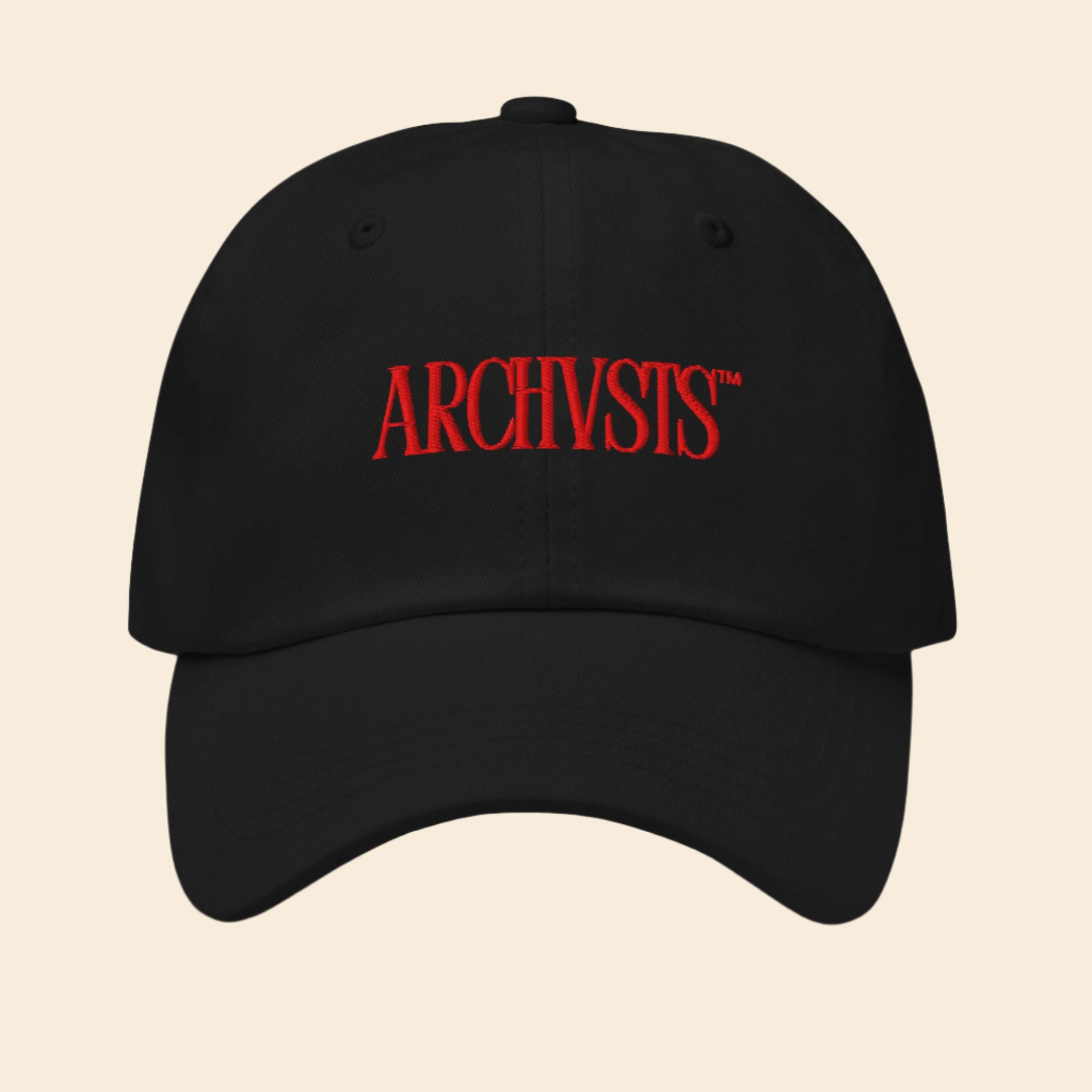Black cap with red 'ARCHVSTS' logo on a white background