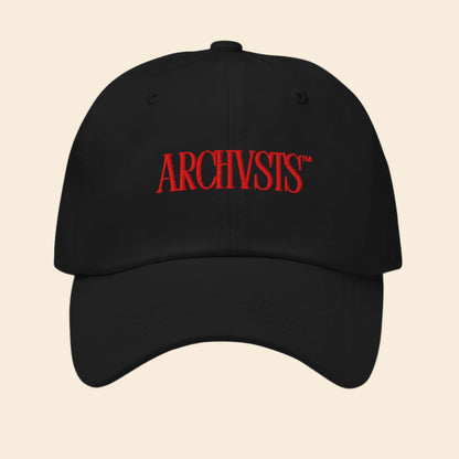 Black cap with red 'ARCHVSTS' logo on a white background