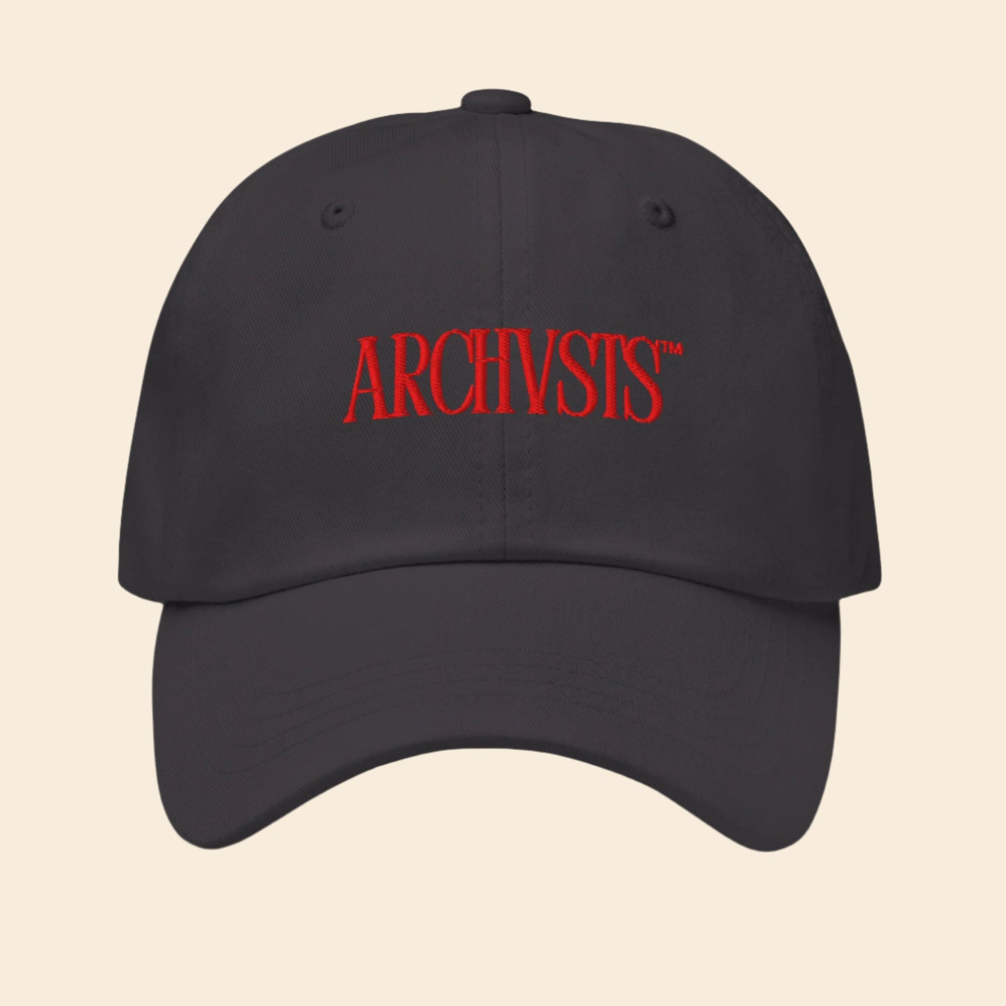 dark grey cap with red 'ARCHVSTS' logo on a white background