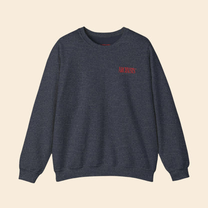 Gray sweatshirt with a red logo ARCHVSTS X MENTALLY SWEATSHIRT  on a white background