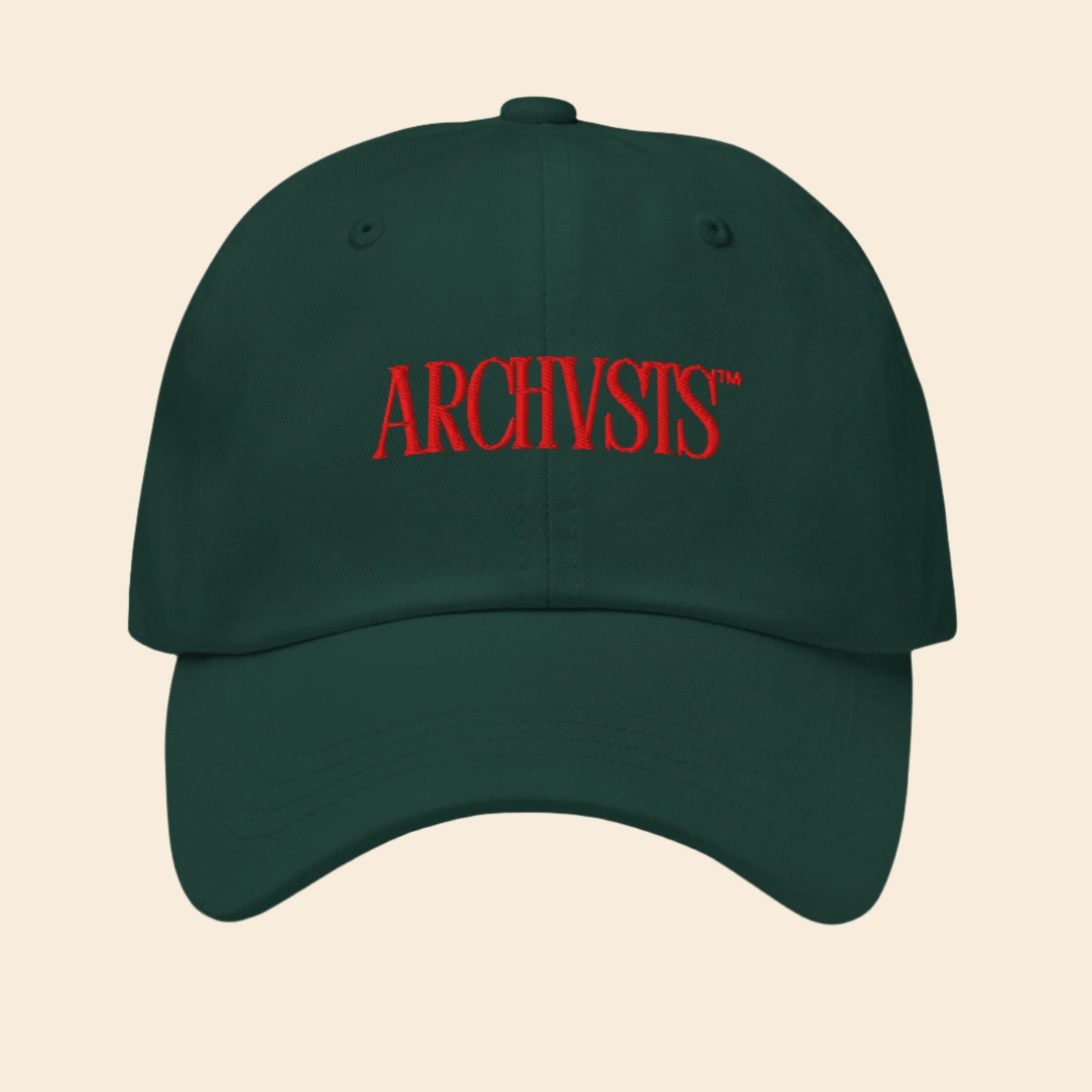 Green cap with red 'ARCHIVISTS' text on a white background