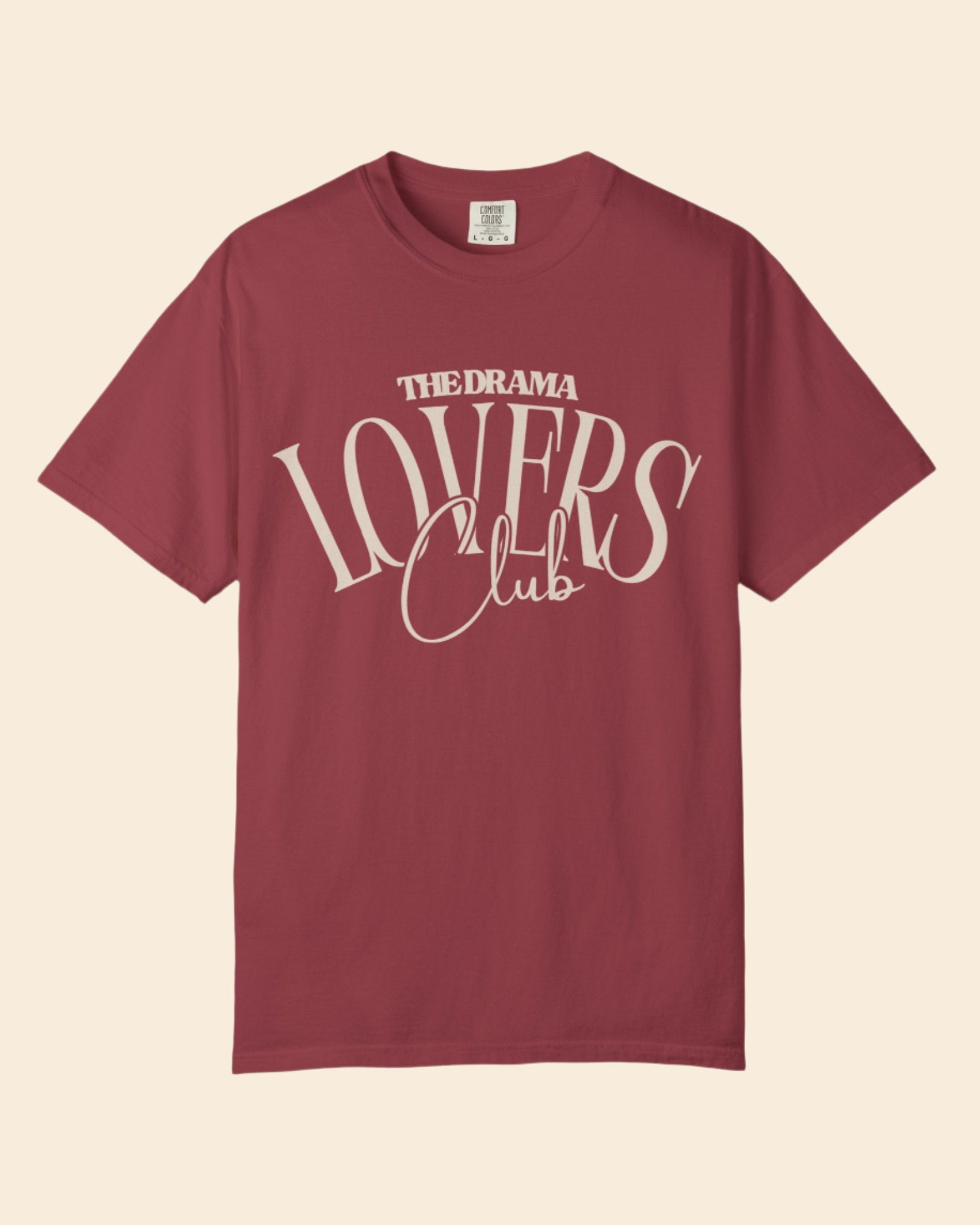 pale Maroon t-shirt with 'The Drama Lovers Club' text on a white background