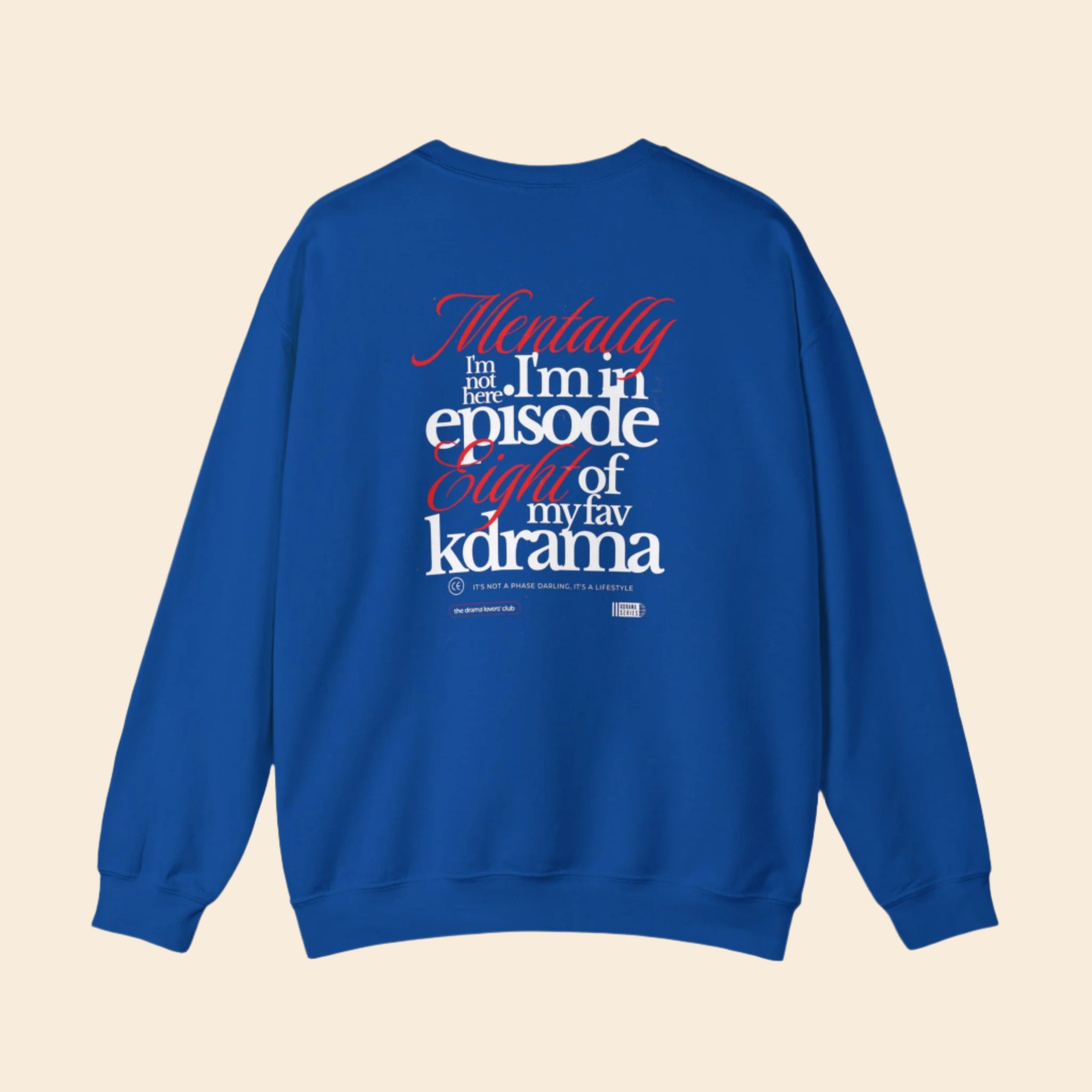 Blue sweatshirt with text ARCHVSTS X MENTALLY SWEATSHIRT on the back on a white background