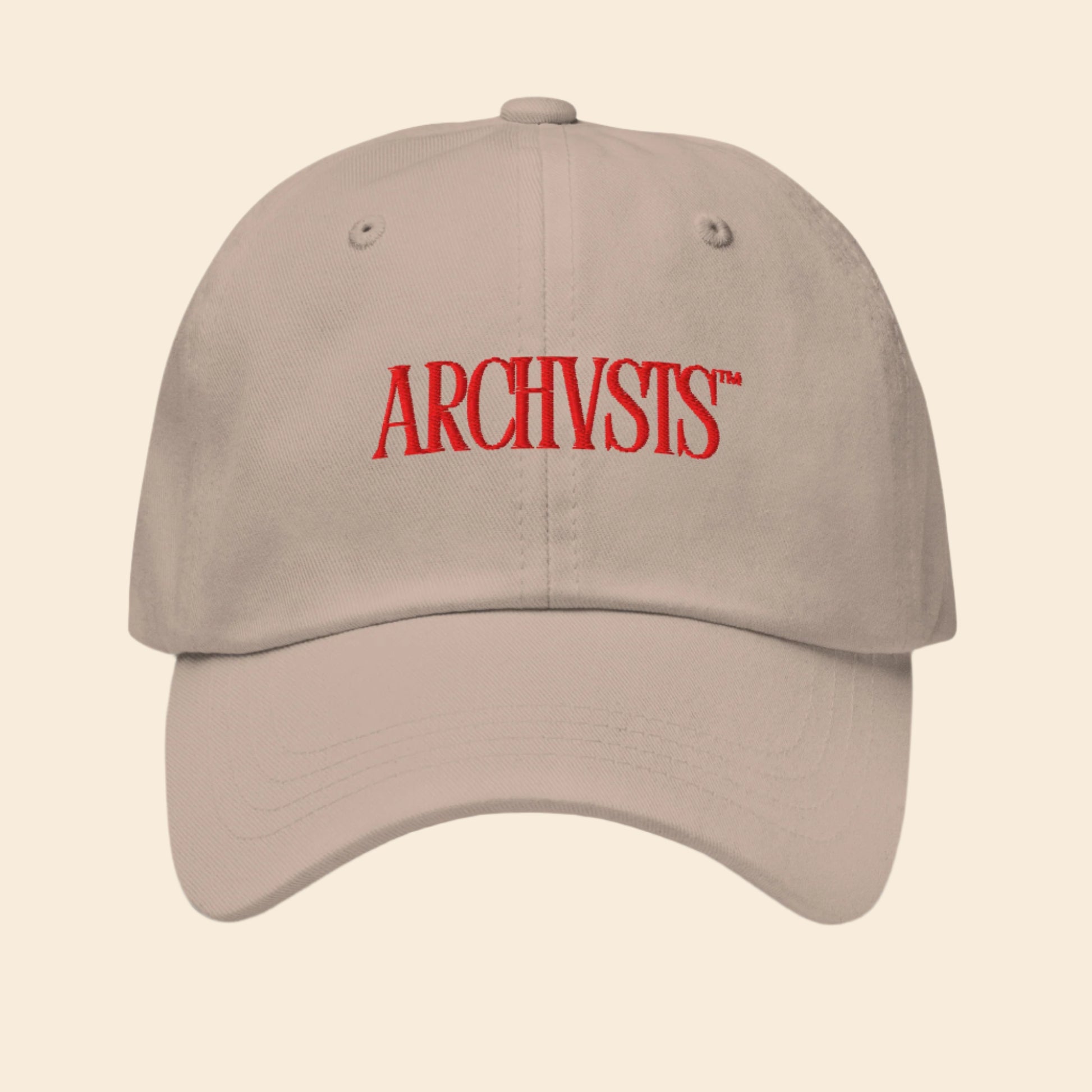 light Beige cap with red 'ARCHVSTS' logo on a white background