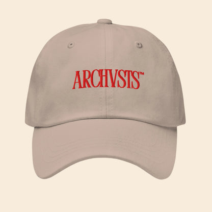 light Beige cap with red 'ARCHVSTS' logo on a white background